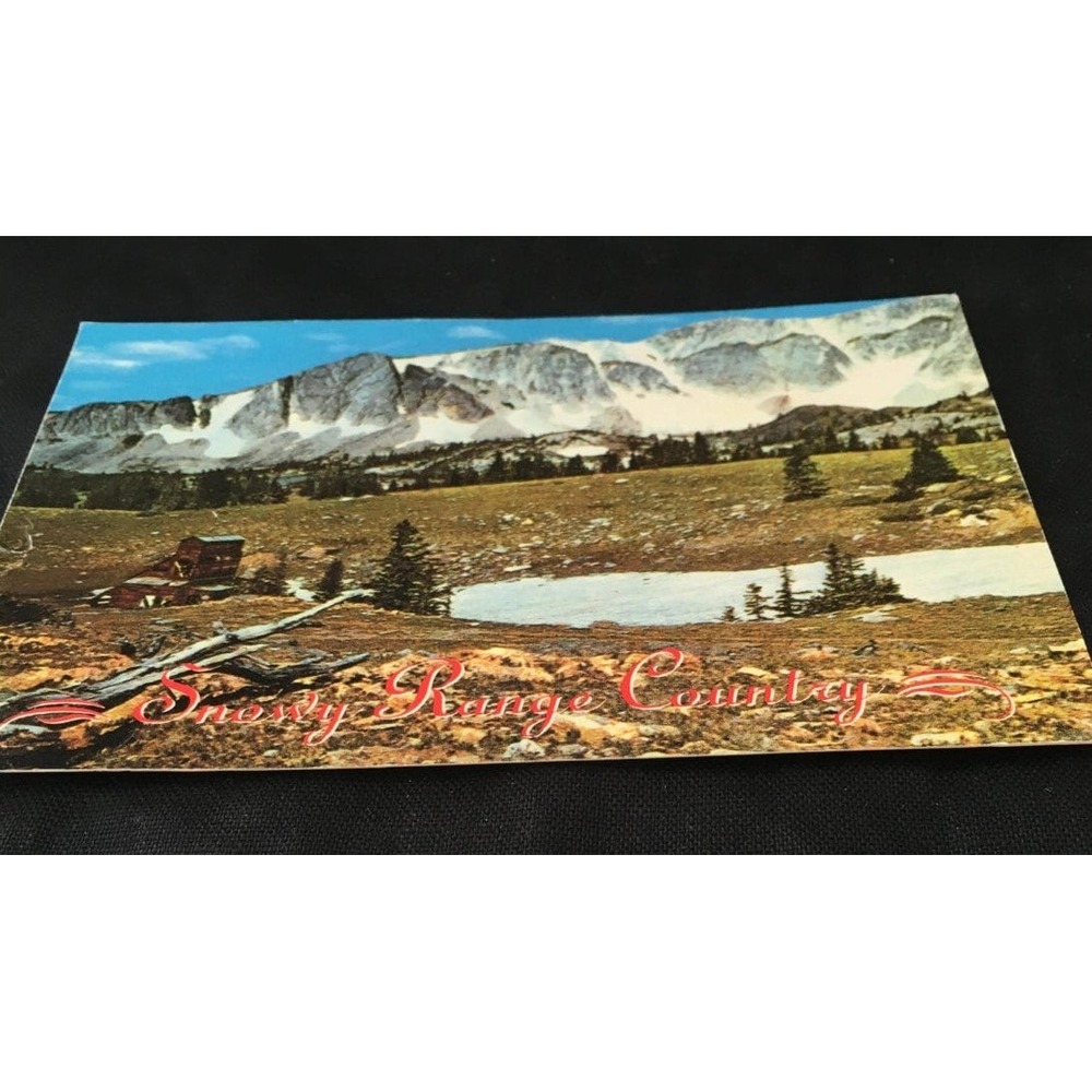 Vintage scenic Wyoming postcard winter mountain memorabilia